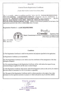 Central Excise Registration Certificate